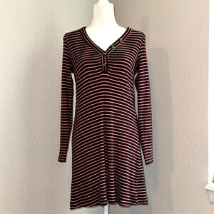 American Eagle Henley Dress Women's Medium Red White Striped Knitted Long Sleeve